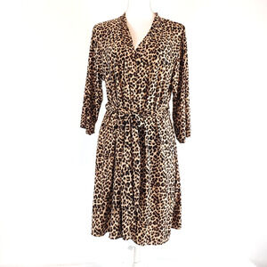 Rene Rofe SIZE L Brown Cheetah Animal Print 3/4 Sleeve Tie Sleepwear Short Robe